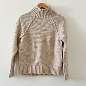 REI Co-op Wallace Lake Beige Wool Chunky Knit Mock Neck XS Pockets